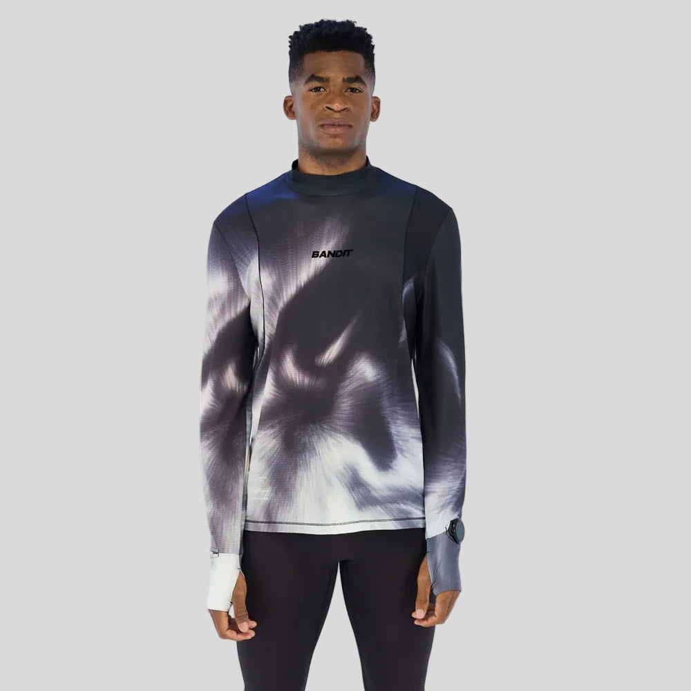 BanditRunning-MensAuraGridMockneckLongSleeve-HazeMulti-CultureAthletics