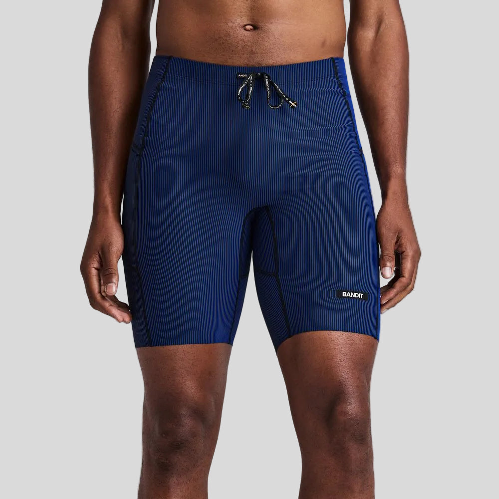 Bandit - Mens Striped Cadence™ Half Tights - Black/Bauhaus Blue - Culture Athletics