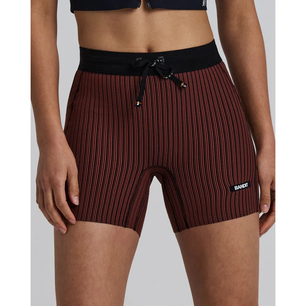 Bandit - Womens Striped Cadence™ 5" Compression Shorts - Mahogany/Black-Culture Athletics
