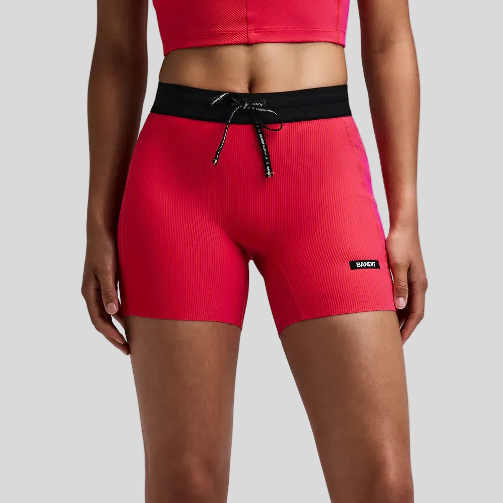 Bandit - Womens Striped Cadence™ 5" Compression Shorts - Poppy/Azalea - Culture Athletics