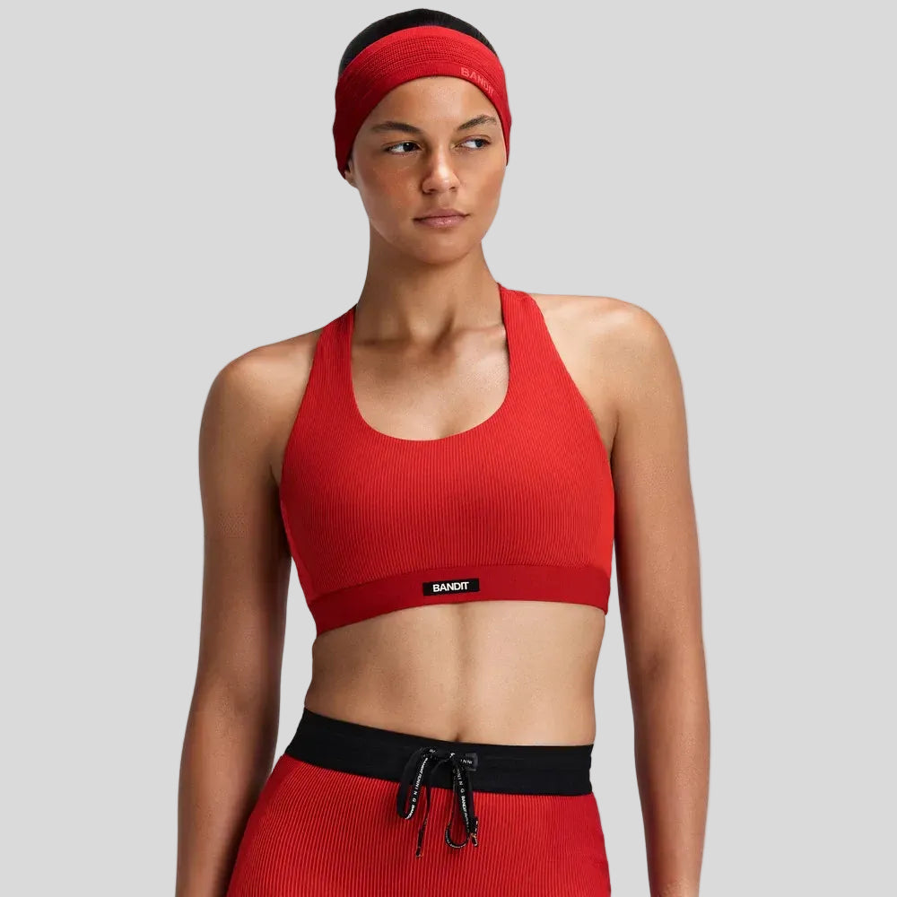 Bandit - Womens Striped Cadence™ Scoop Neck T-Back Run Bra - Oxide Red/Signal Red - Culture Athletics