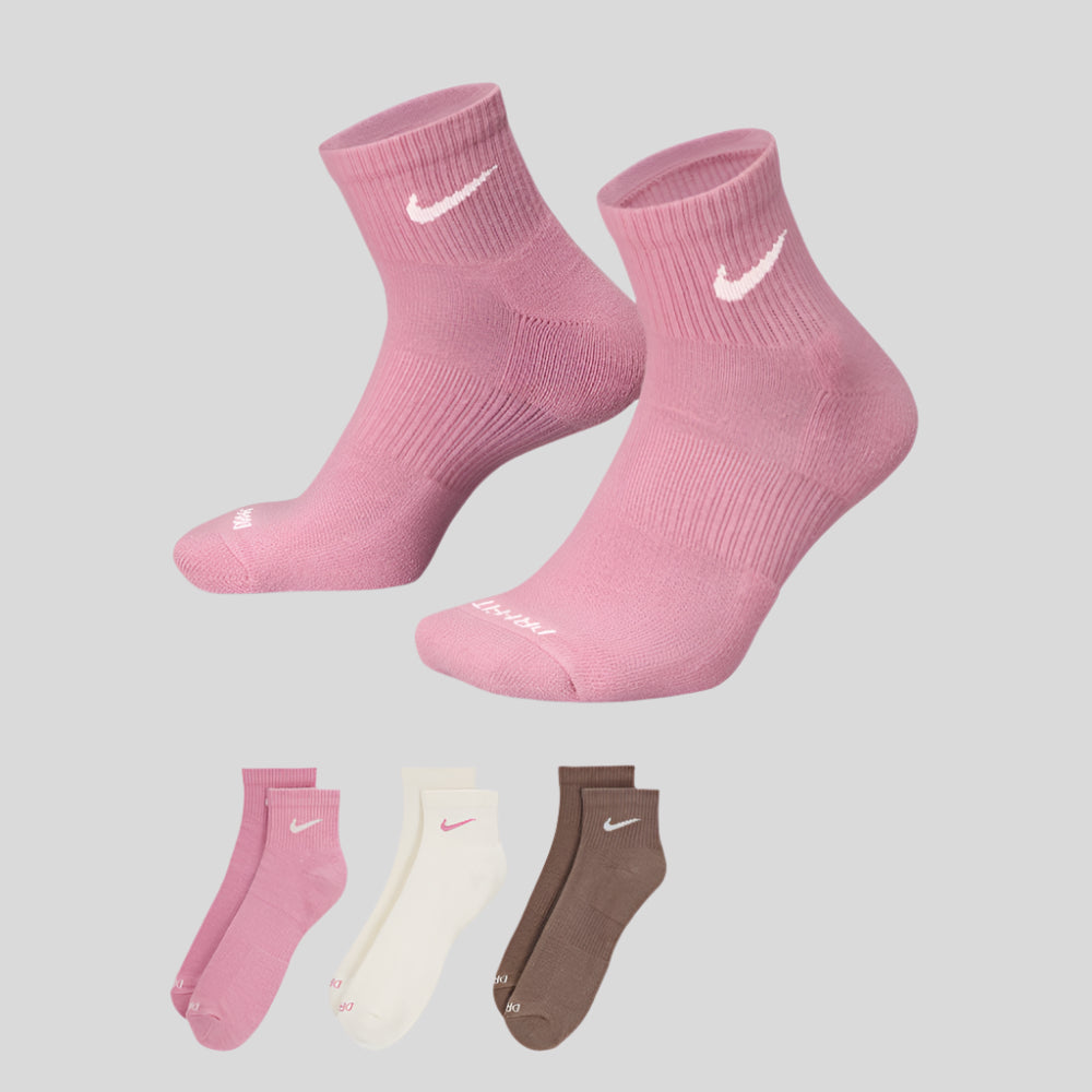 Unisex Everyday Plus Cushioned Training Ankle Socks (3 Pairs) - Pink/Brown