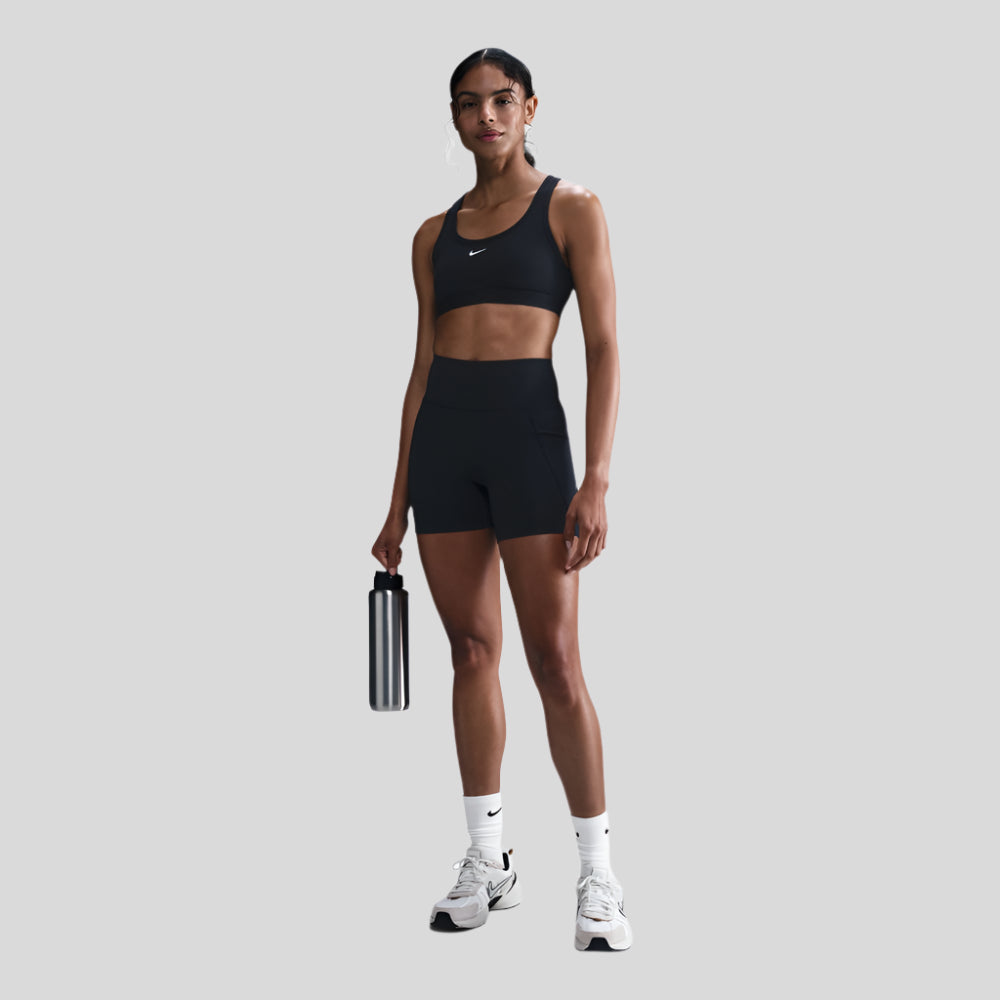 Women's Medium-Support High-Waisted 5 inch Biker Shorts with Pockets - Black