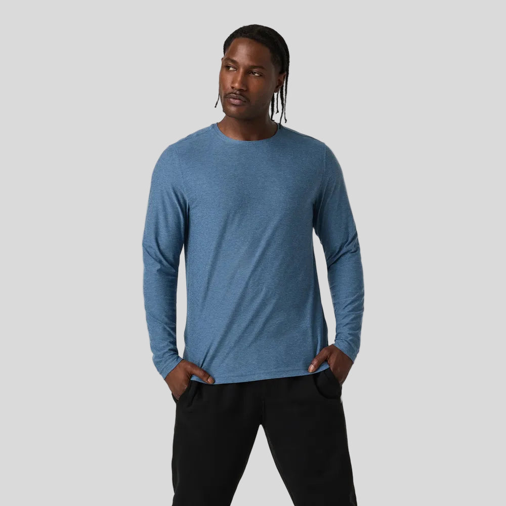 Vuori - Mens Long-Sleeve Strato Tech Tee - Pool Blue Heather - Culture Athletics