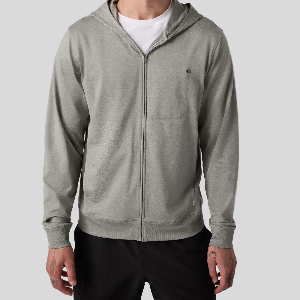 Vuori - Mens Ponto Performance Full Zip Hoodie - Driftwood Heather - Culture Athletics