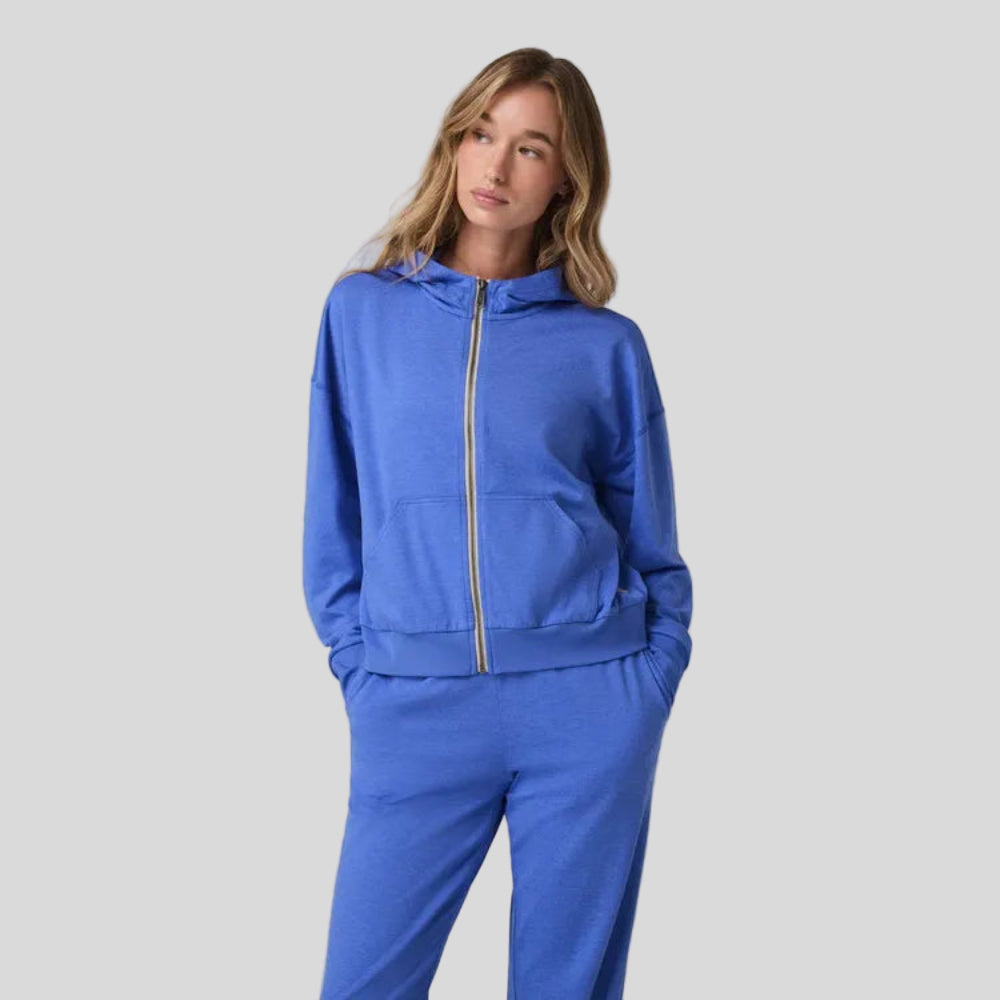 Vuori - Womens Halo Modern Full Zip Hoodie - Bright Iris Heather - Culture Athletics