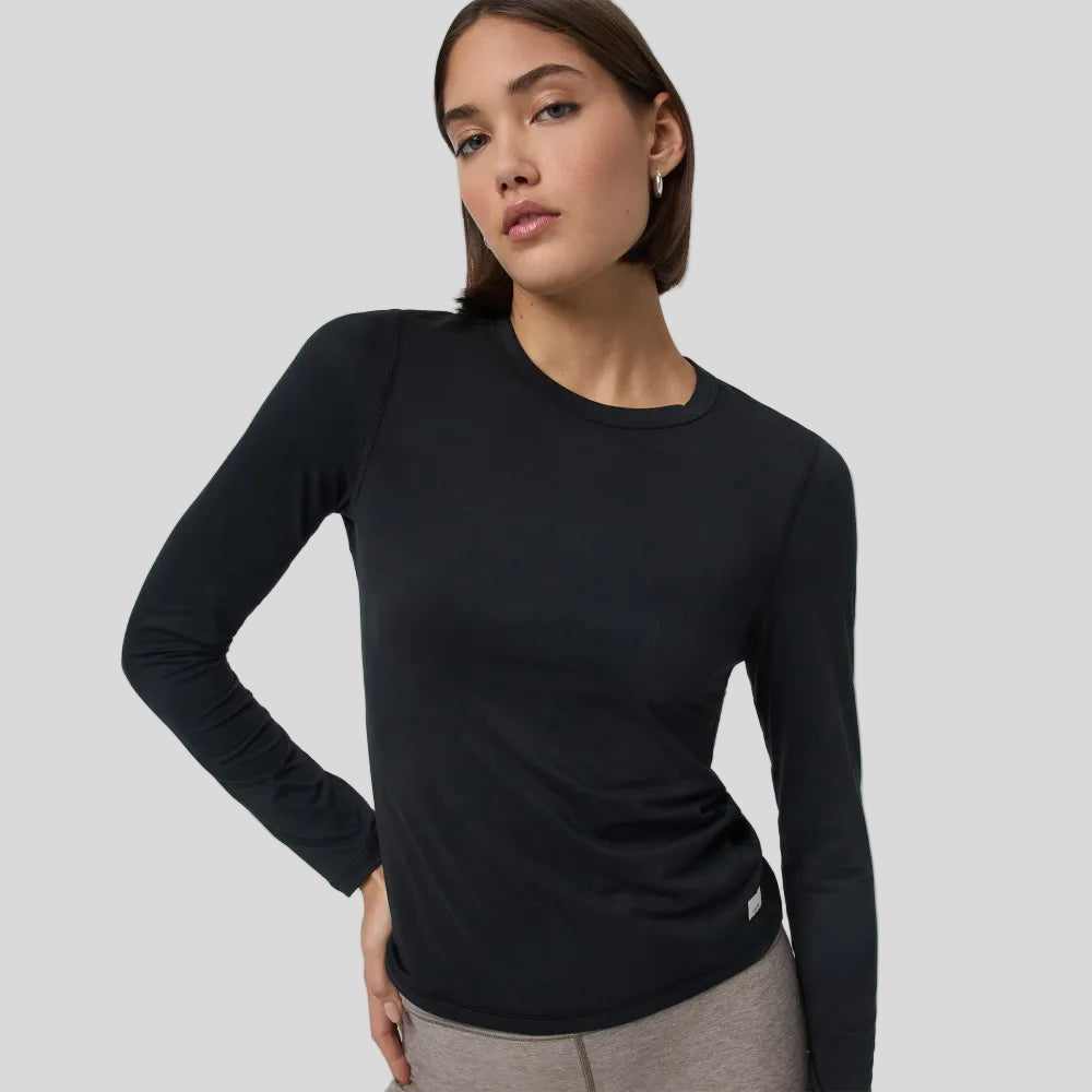 Vuori - Womens Long-Sleeve Lux Crew Tee - Black - Culture Athletics