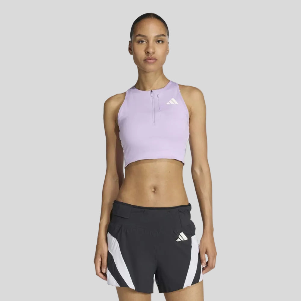Adidas-Womens Adizero Running Gel Pocket Crop Top - Powder Plum-Culture Athletics