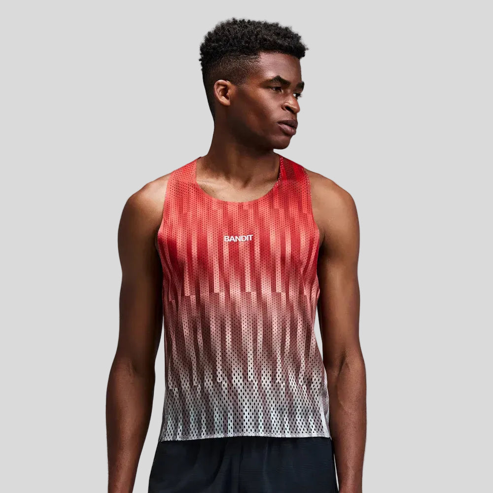 Bandit - Mens Shredder™ Shorty Race Singlet - Uneven Gradient - Poppy - Culture Athletics