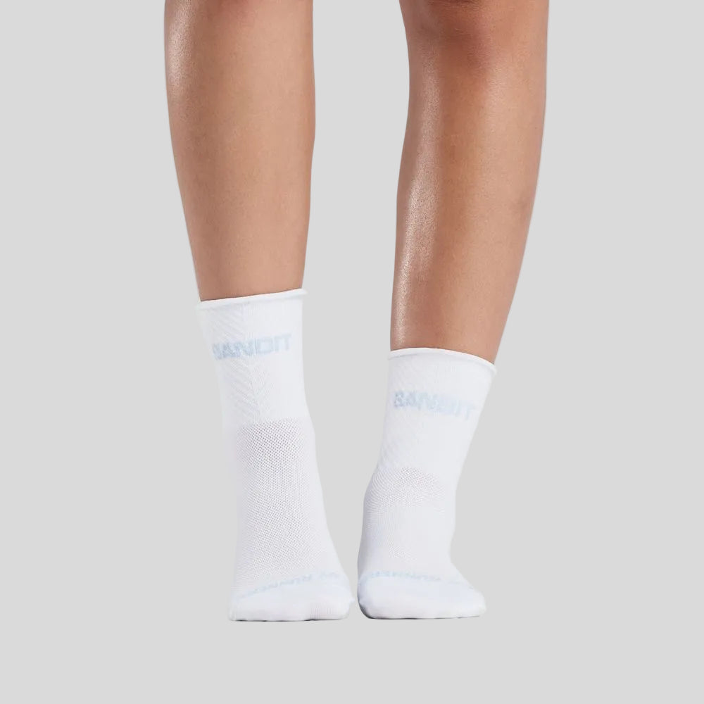 Bandit - Unisex Lite Run™ Ribbed Quarter Sock - White/Pavilion Blue (2 Pack) -Culture Athleticsa