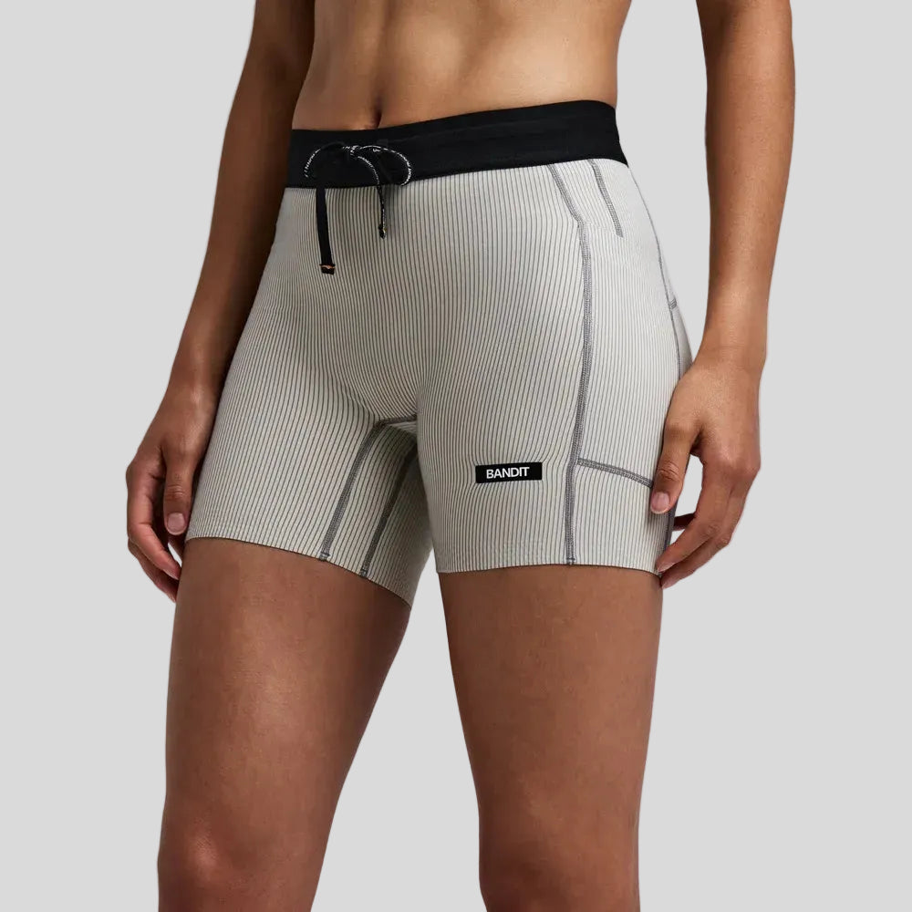 Bandit - Womens Striped Cadence™ 5" Compression Shorts - Plaster/Slate - Culture Athletics