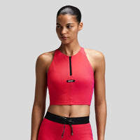 Womens Striped Cadence™ Zip Front Race Crop - Poppy/Azalea