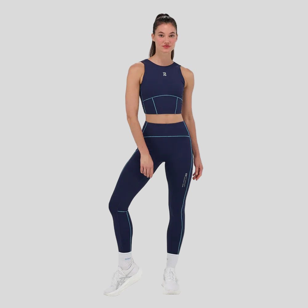 Bandit Running - Womens Stamina™ Pop Stitch™ High Waist Leggings - NY Navy/Vintage Blue - Culture Athletics
