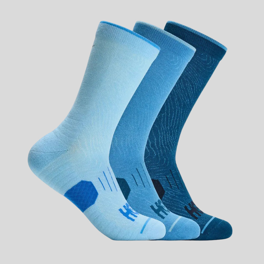 Hoka - Unisex Crew Run Sock 3 Pack - Hazy Blue/Soft Cobalt/Night GLW Blue - Culture Athletics