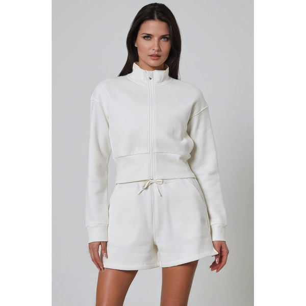 Womens Comfort Cropped Full Zip Jacket - Brilliant White