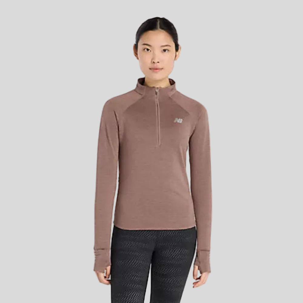 New Balance - Womens Athletics Heat Grid 1/2 Zip - Earth Shadow Heather - Culture Athletics