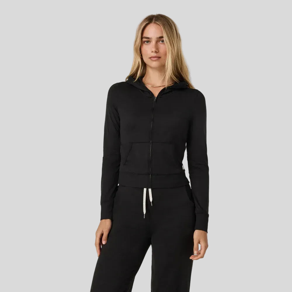Vuori - Womens Halo Mini Full Zip Hoodie - Black - Culture Athletics