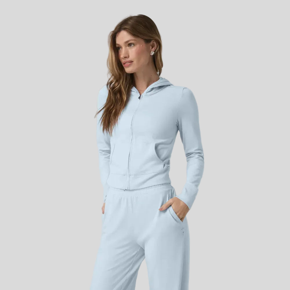 Vuori - Womens Halo Mini Full Zip Hoodie - Soft Sky Heather - Culture Athletics