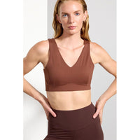 Womens Vital V-Neck Medium Support Sports Bra - Cappuccino