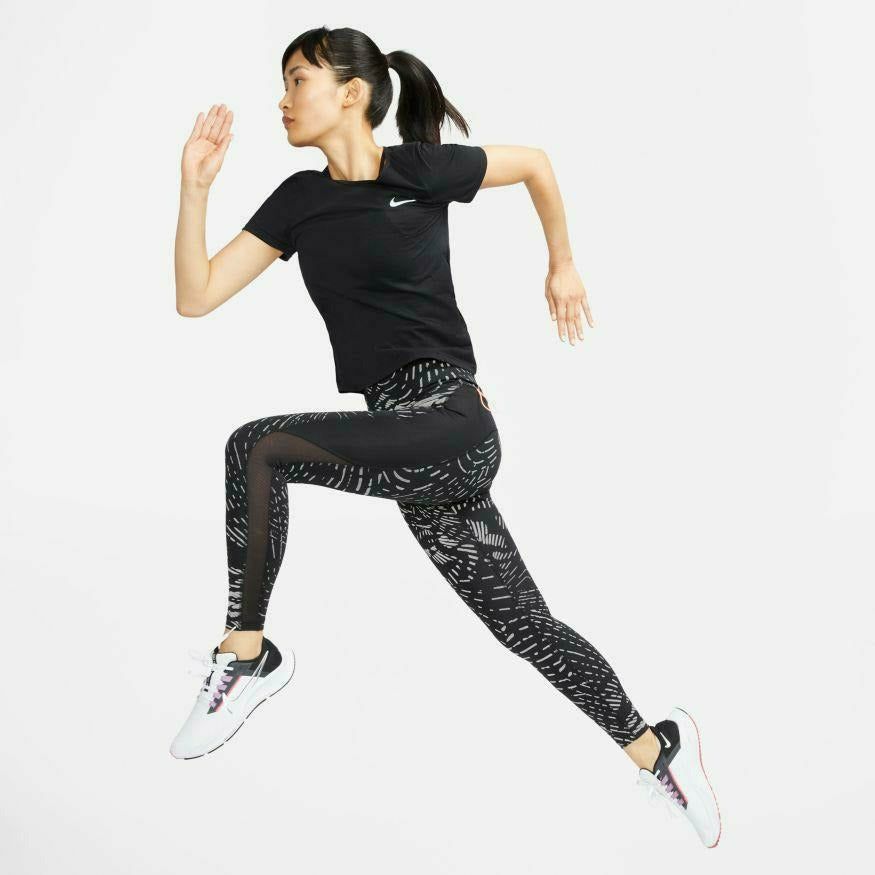 Womens Dri-FIT Run Division Fast Running Legging - Black/Atomic Orange/Reflective Silver-Culture Athletics